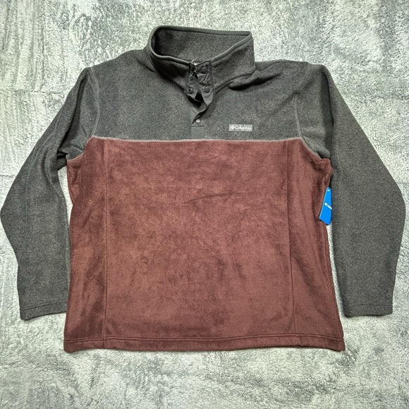 Columbia Steens Mountain Fleece Pullover Men's 2XL Maroon Gray 1/4 Snap Hike NEW - Picture 1 of 11